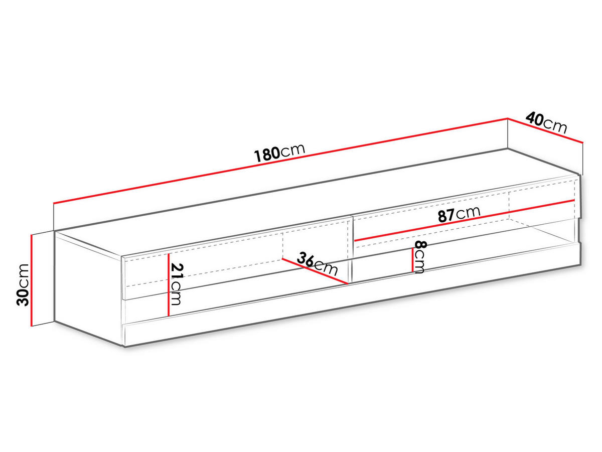 TV-LOWBOARD Vigo New 180 mit weißer LED Beleuchtung - Grau, Holzwerkstoff (180/30/40cm) - MIRJAN24