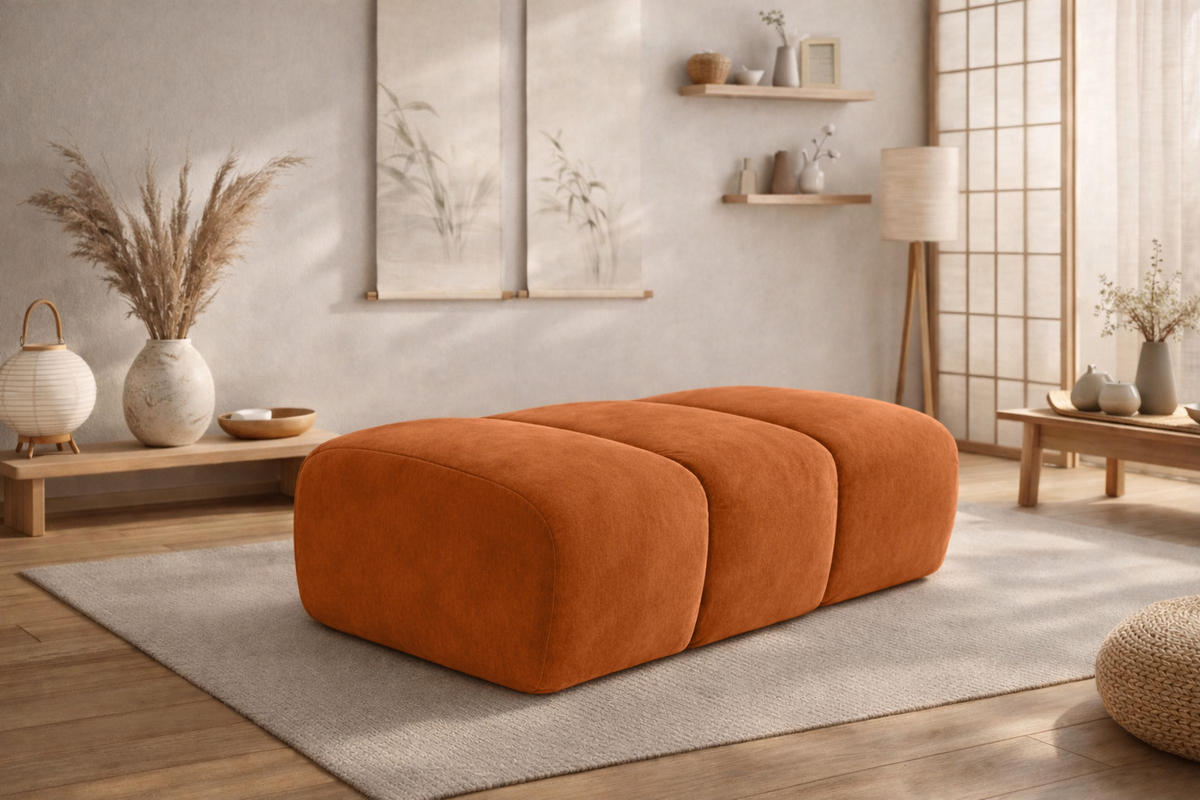 POUF modular, Veloursstoff Bluvel, Zimtfarbe, CROISSANT - Orange, Holz (105/44/70cm) - Kaiser Möbel