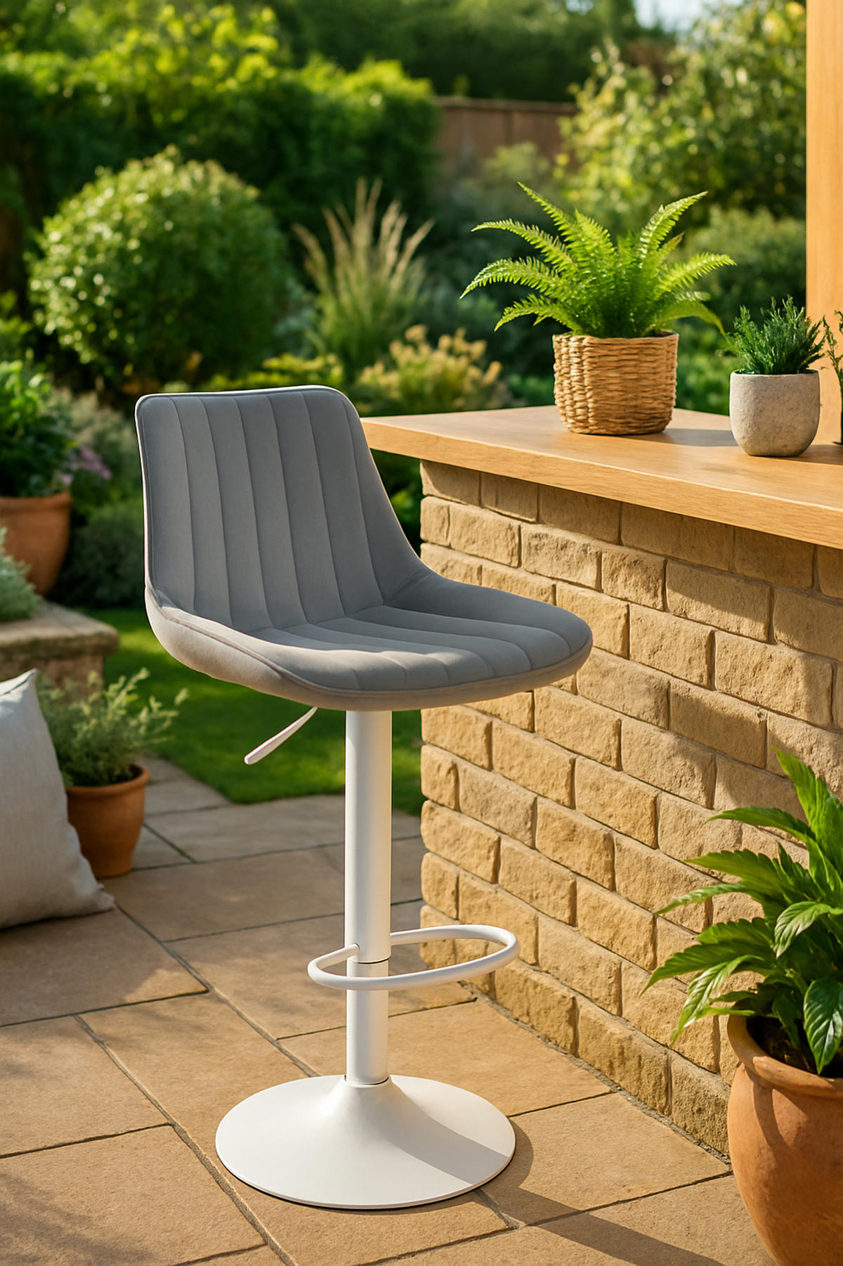 BARHOCKER Tolor Samt weiß grau - Weiß/Grau, Textil/Metall (49.5/112/50cm) - TPFLiving