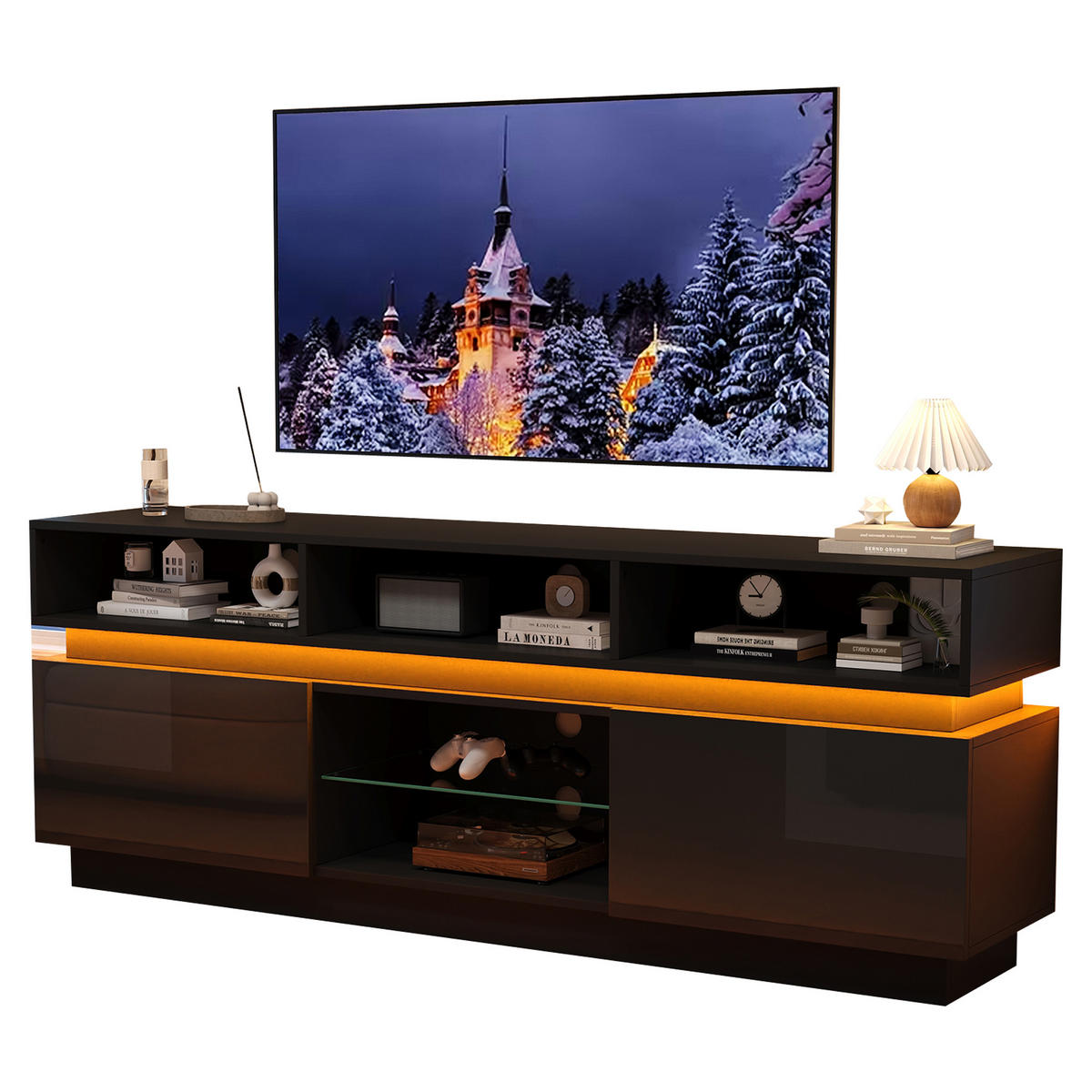 TV-LOWBOARD Schwarz 160/35/60 cm - Schwarz, Holzwerkstoff (160/60/35cm) - PANGIVO