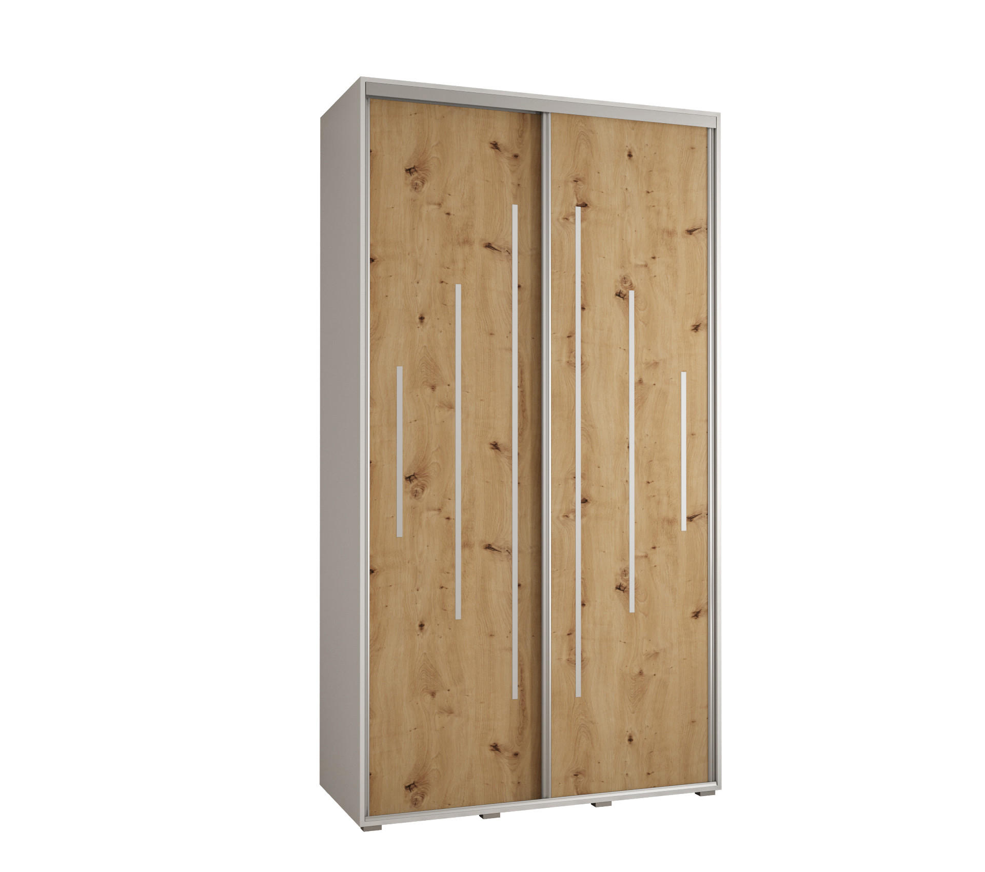 Abiks Möbel Schwebetürenschrank Weiß, Eiche Artisan, Silber 140x235x60 cm