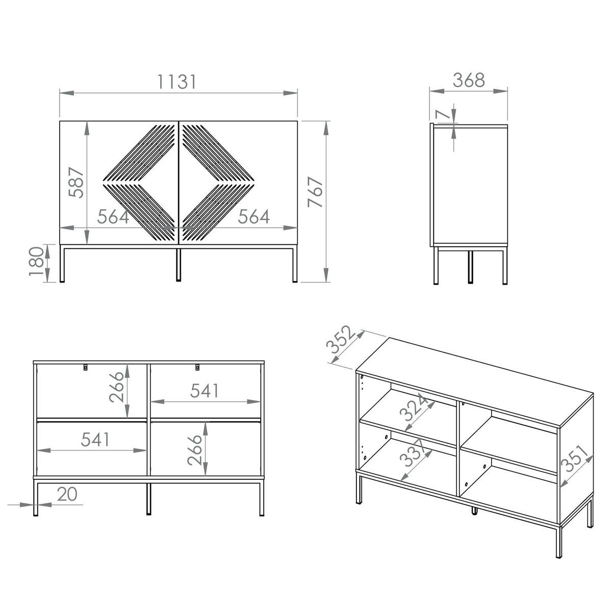 KOMMODE NEBRO,Weiß/Goldfarben - Goldfarben/Weiß, Holzwerkstoff (114/77/37cm) - KONSIMO®