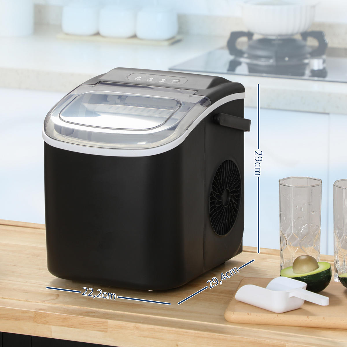 EISMASCHINE DE-17465 12 kg/24h, 9 Würfel in 6-12 Min. Schwarz - Schwarz, Kunststoff (22.2/29/29.4cm) - ComfortXL