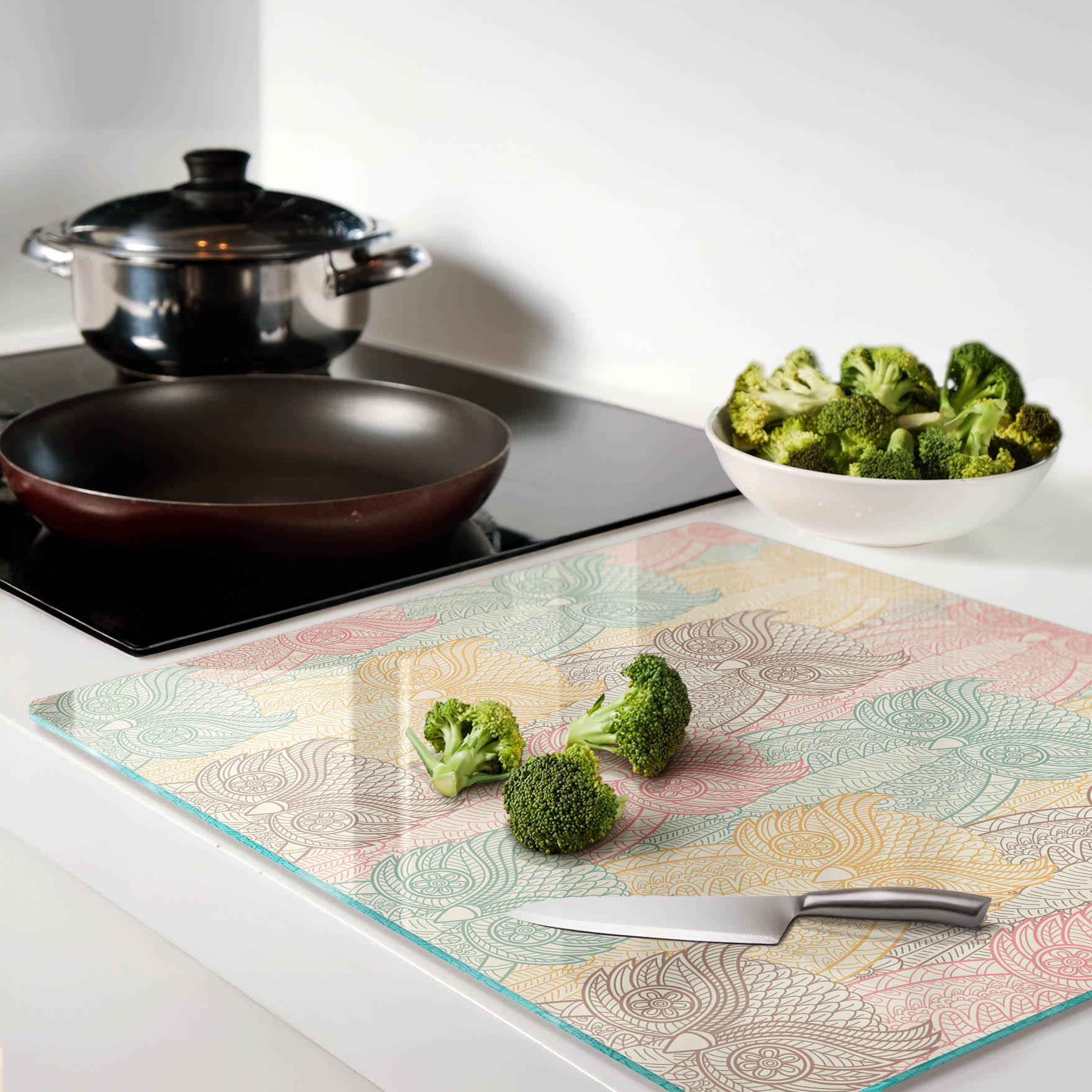 Thumbnail - Tulup Glasplatte, Beige, Weiß Hochglanz, Glas, 60x0.4x52 cm, Küchen, Küchenelektrogeräte, Herde, Herdabdeckplatten