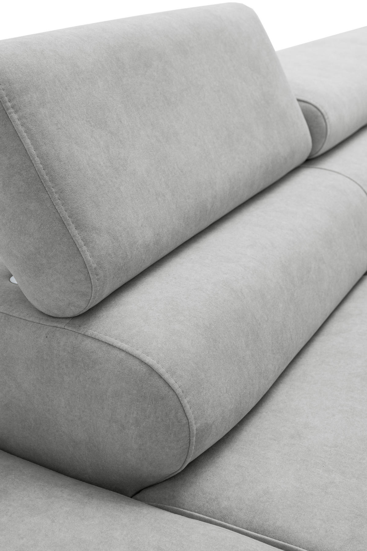 ECKSOFA PRIAM L Rechts mit Schlaffunktion 125x195 Velours Hellgrau - Hellgrau/Schwarz, Holz/Textil (203/275cm) - Muffo