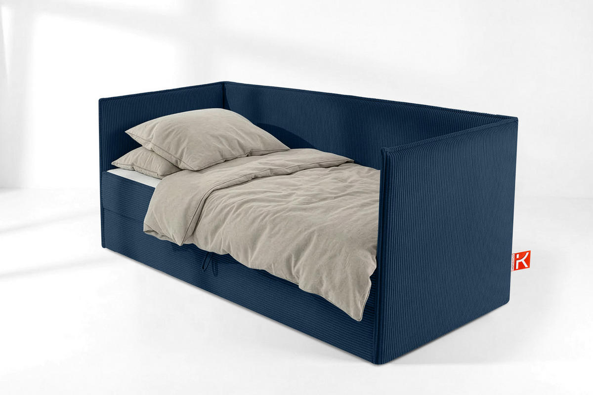 JUGENDBETT ROTI Einzelbett mit Bettkasten, 90x200cm, Bett mit Bonellmatratze, mit Rückenlehne - Schwarz/Dunkelblau, Holz/Holzwerkstoff (92/200cm) - KONSIMO®