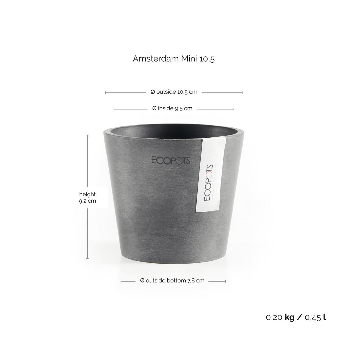 BLUMENTOPF Amsterdam 10,5/9,2 cm Grau - Grau, Kunststoff (10.5/9.2cm) - Ecopots