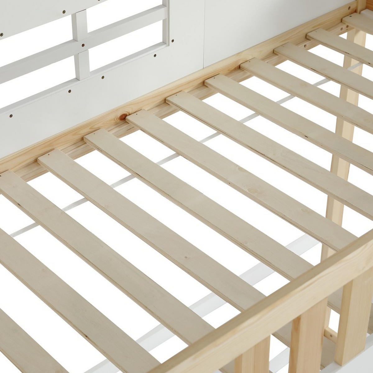 HAUSBETT 90x200cm mit Treppe in Weiß+Natur - Weiß, Holz (90/200cm) - KOMHTOM