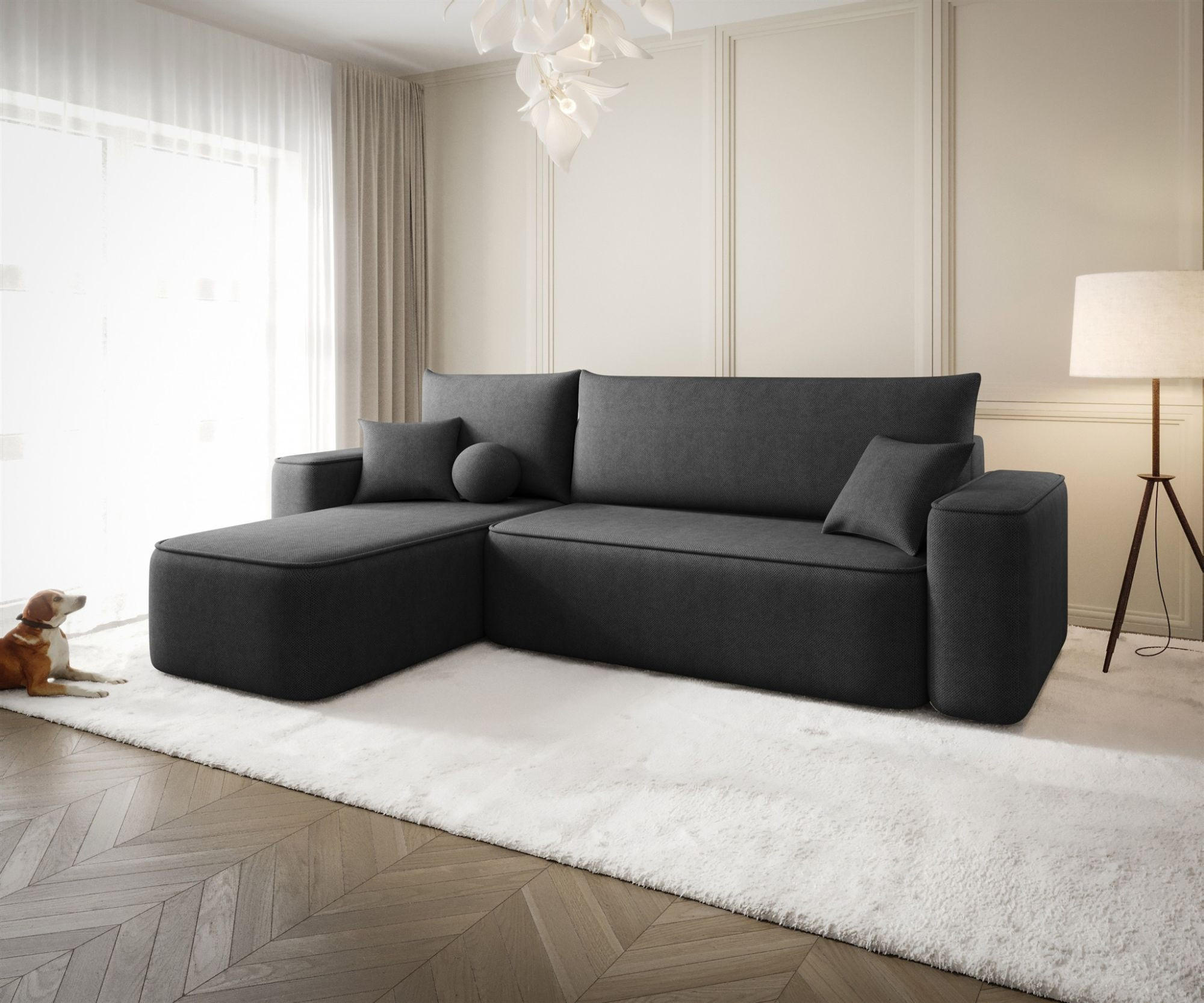 Thumbnail - Fun Möbel Ecksofa, Anthrazit, Textil, Ottomane links, 250x150 cm, Wohnzimmer, Sofas & Couches, Wohnlandschaften, Ecksofa...