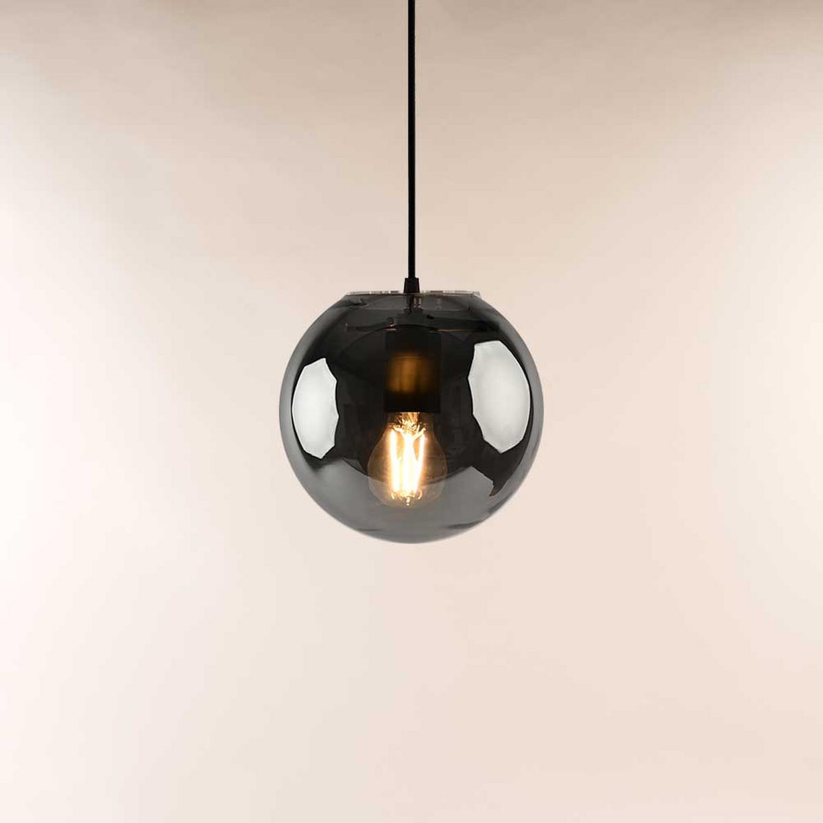 GALERIELAMPE Orb 5m Abhängung Schwarz/Rauch Ø 20cm - Schwarz, Glas (20/20/20cm) - s.luce