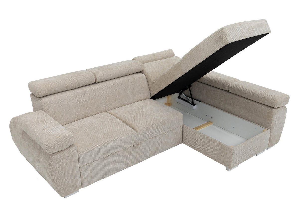 ECKSOFA Boston Mini Premium Cord 2RLC Seite: Rechts 2R+LC - Chromfarben/Beige, Holz/Textil (255/170cm) - MIRJAN24