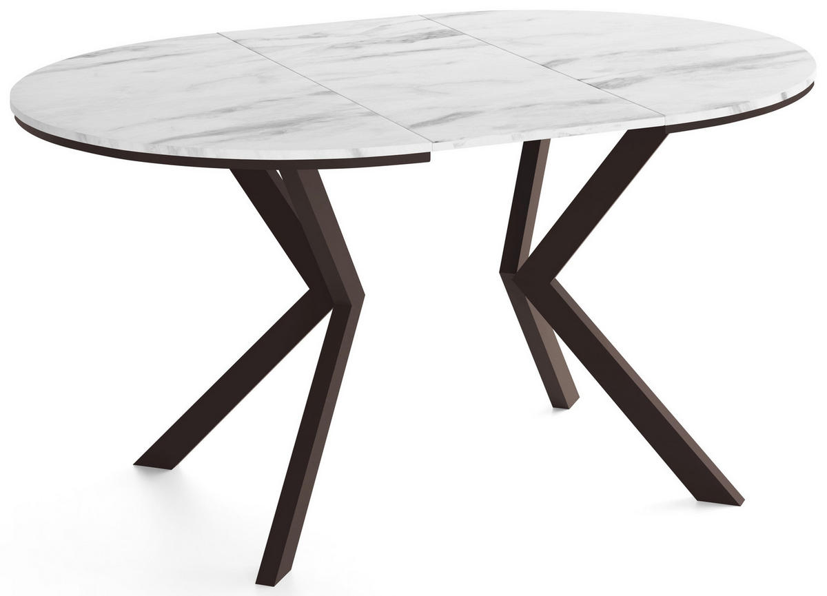 ESSTISCH Valio Neo rund oval ausziehbar verlängerbar mit braunen Metallbeinen, Marmor Weiß 90-130/90/76 cm - Ecru/Braun, Holzwerkstoff/Metall (90/130/76cm) - WFL GROUP