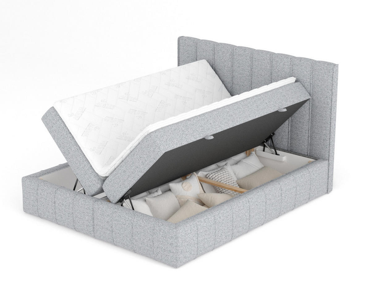 BOXBETT Moretti Grau 180/200 cm mit Matratze und Topper - Schwarz/Grau, Holz/Holzwerkstoff (180/200cm) - Maison de Reve