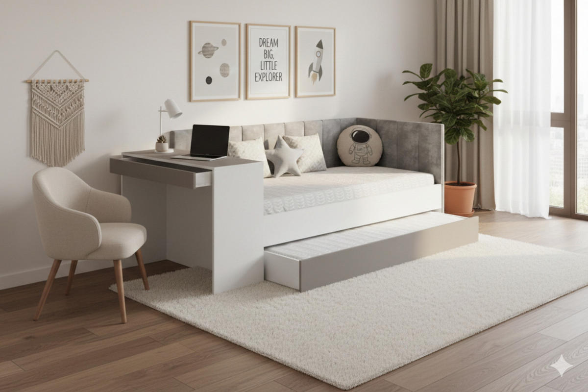 JUGENDBETT FABIAN 90/200 cm in Weiß/Hellgrau rechts - Hellgrau/Weiß, Holzwerkstoff/Textil (90/200cm) - Deine Möbel 24