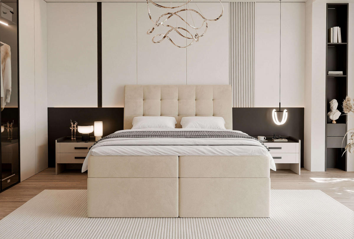 BOXBETT 160x200 cm mit Topper - Creme, Textil (160/200cm) - Idohome