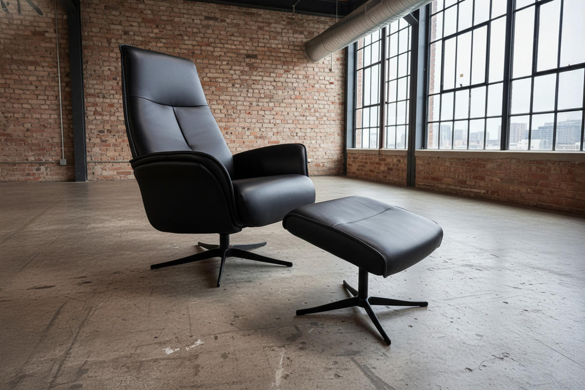 RELAXSESSEL-SET JOSIANE Schwarz Leder Relaxfunktion - Schwarz, Leder/Metall (78/107/87cm) - KAWOLA