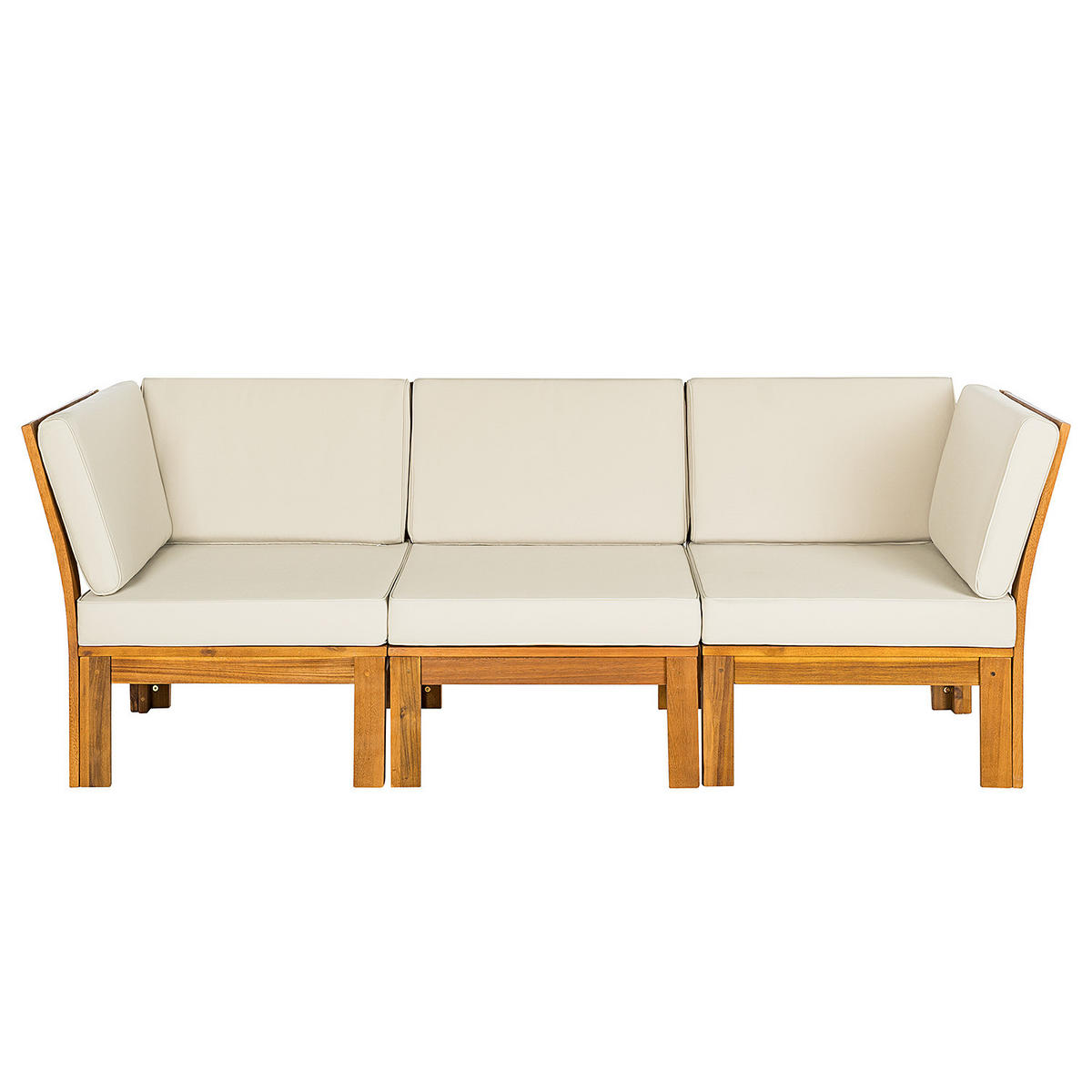 LOUNGESOFA - Webstoff / Akazie massiv - 3-teilig - Weiß, Holz/Textil - home24