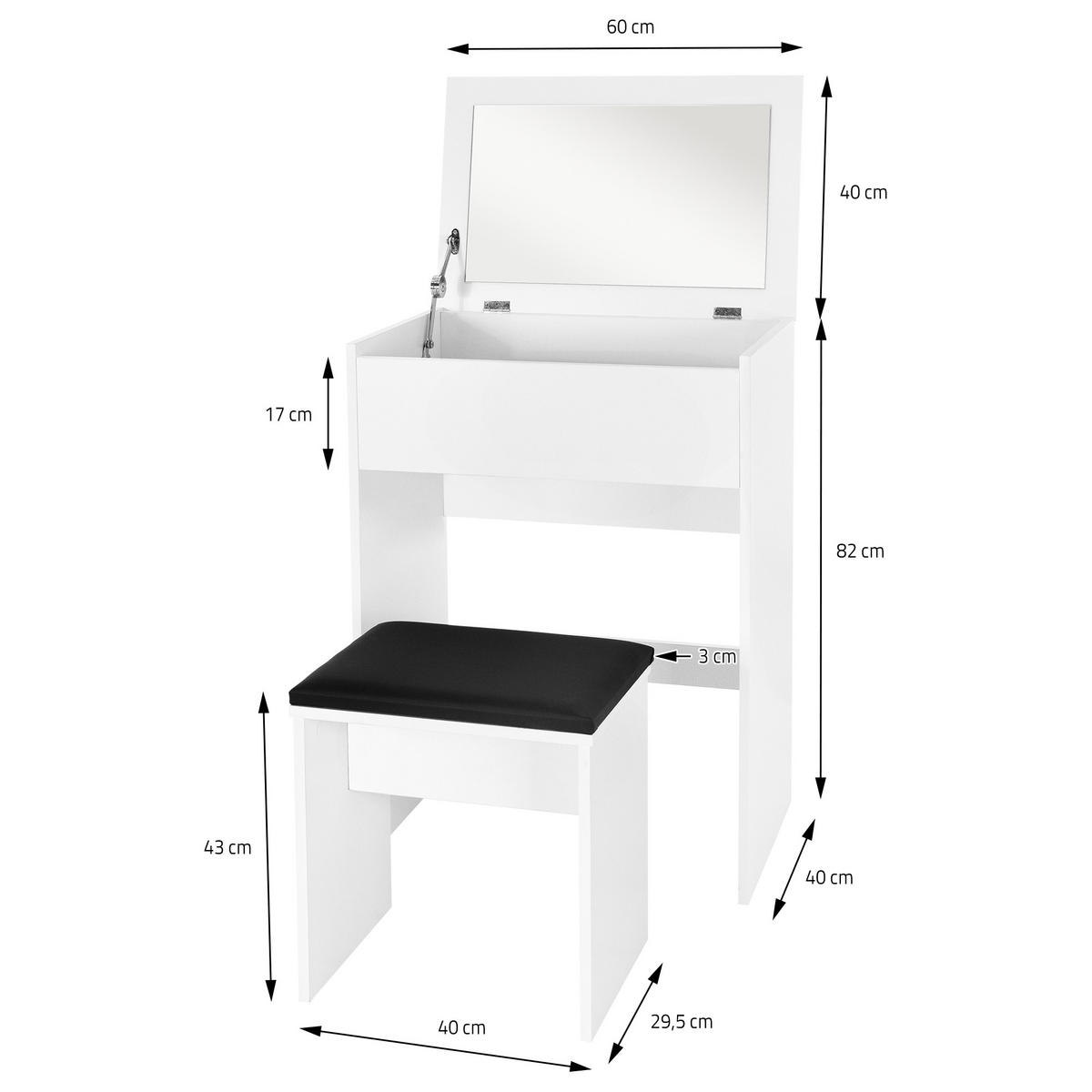 SCHMINKTISCH rechteckig Weiß 60/40/122 cm - Weiß, Holzwerkstoff (40/122/60cm) - ML-DESIGN