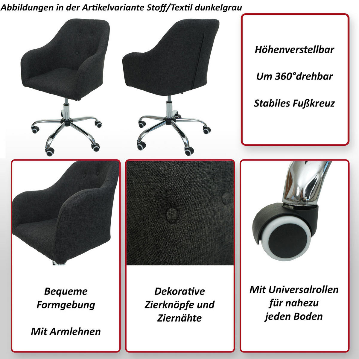 BÜROSTUHL Grau - Grau, Textil (57/95/62cm) - Jamb