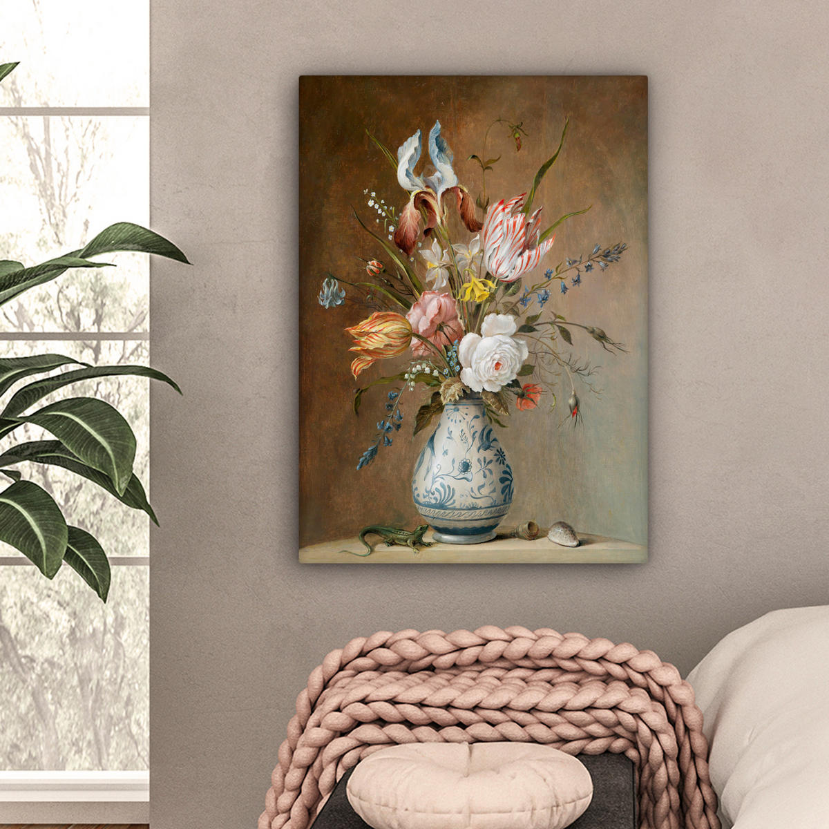 LEINWANDBILD Alte Meister - Blumen - Balthasar van der Ast Wandbild Wohnzimmer 60x80 cm - Hellbraun, Textil (60/80cm) - MuchoWow