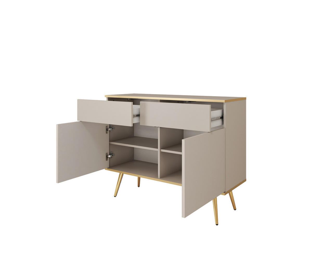 KOMMODE KSZ-107 - KSZ-107, Hochglanz, Schubladen Push-to-Open 107x39x85 cm Beige/Gold - Beige/Goldfarben, Holzwerkstoff/Kunststoff (107/85/39cm) - DomoHome