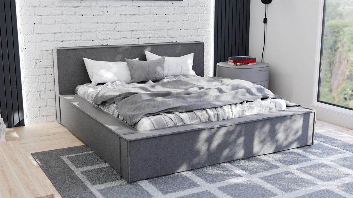 POLSTERBETT Aldana Komplettset - Anthrazit, Holzwerkstoff/Textil (140/200cm) - Fun Möbel