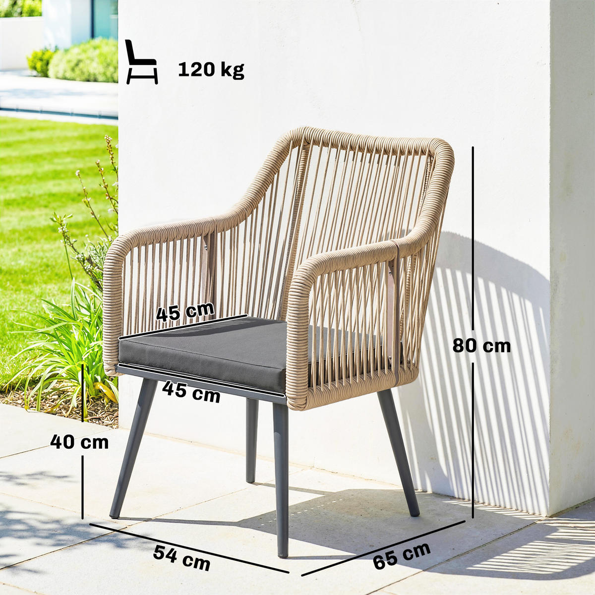 GARTENSTUHL Grau 2 Stück - Grau, Metall (54/80/65cm) - GiPP