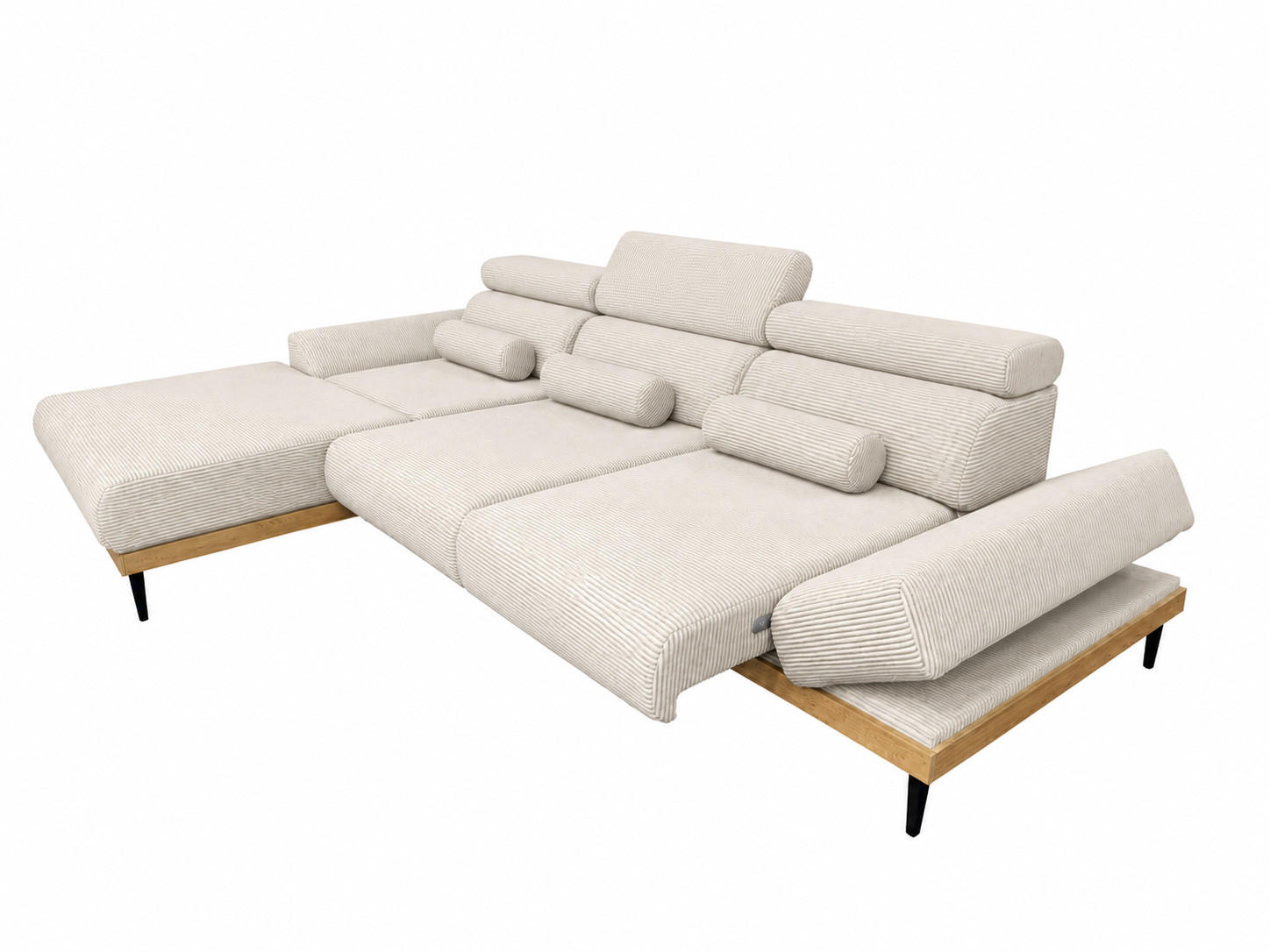 ECKSOFA MONTERO links, Ecru, elektr. Sitztiefe & Kopfstützen - Ecru/Schwarz, Textil/Metall (316/205cm) - KS Home Concept