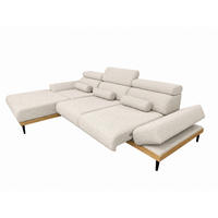 ECKSOFA MONTERO links, Ecru, elektr. Sitztiefe & Kopfstützen - Ecru/Schwarz, Textil/Metall (316/205cm) - KS Home Concept