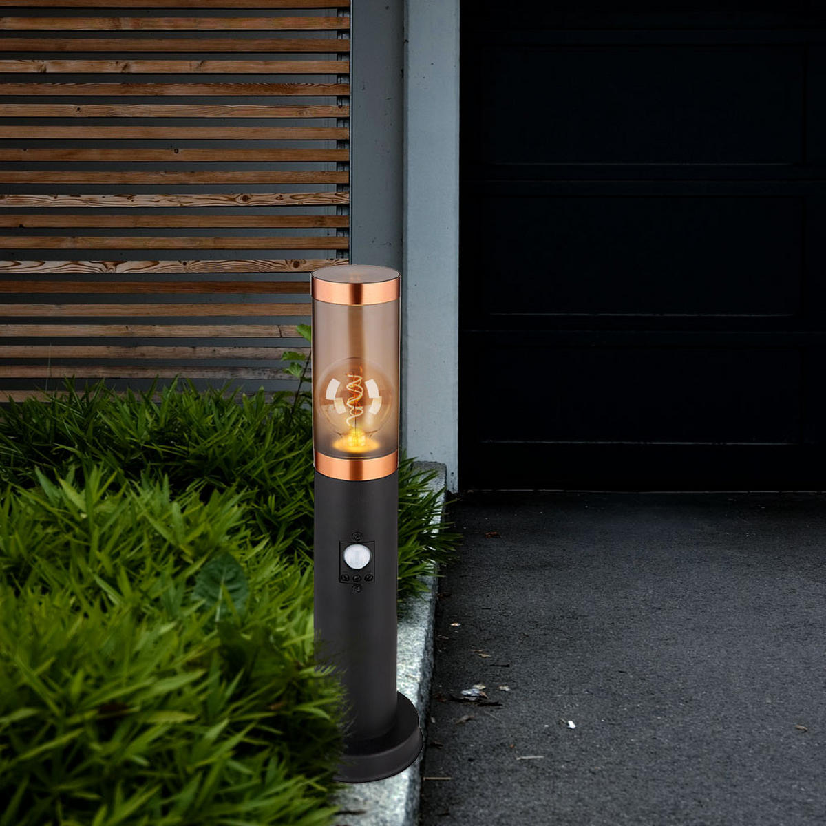 LED SOCKELLEUCHTE Edelstahl Schwarz - Schwarz, Metall (7.6/7.6/45cm) - Globo Lighting