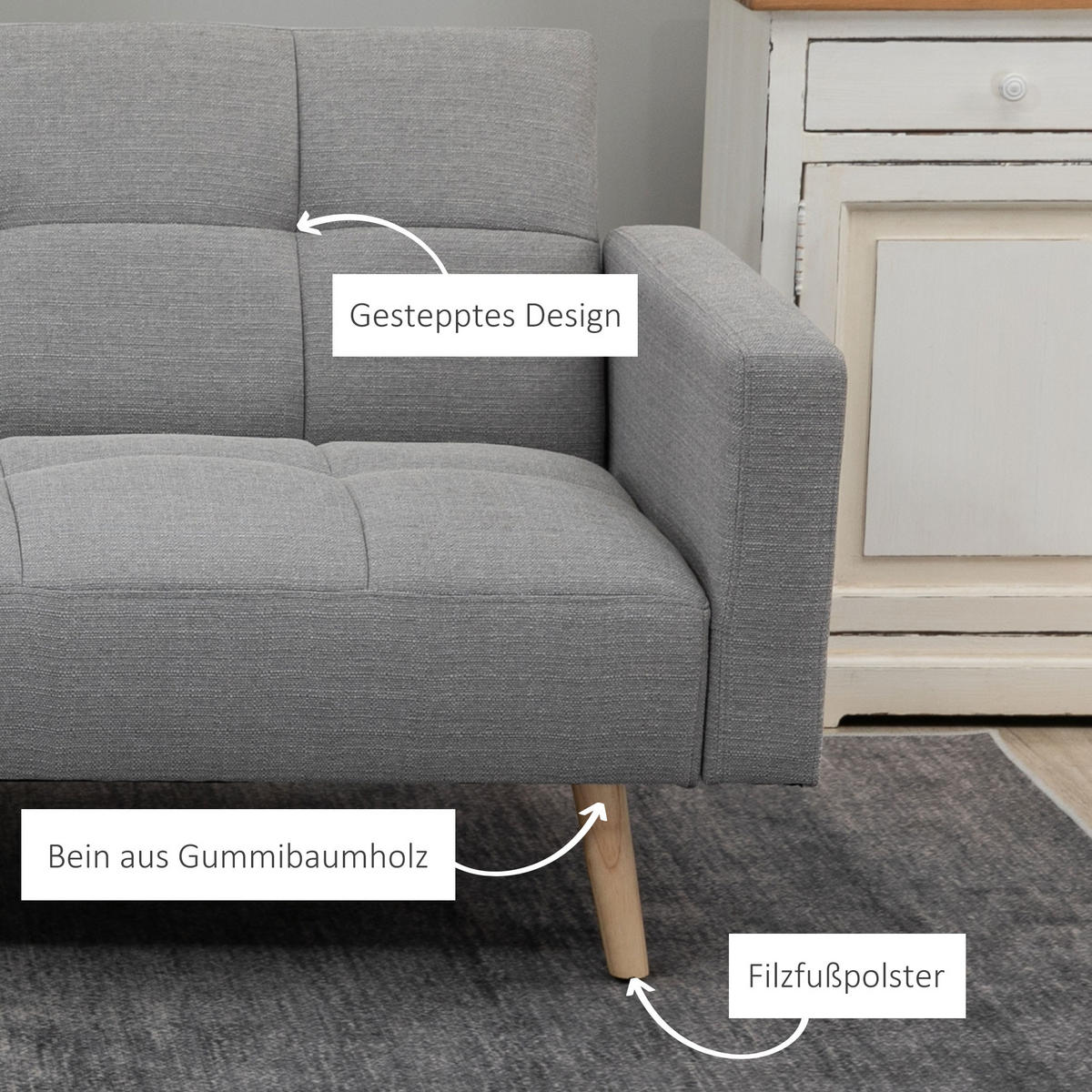 SCHLAFSOFA mit Bettfunktion Grau 205/88/80 cm - Naturfarben/Grau, Holz/Textil (88/80/205cm) - HOMCOM