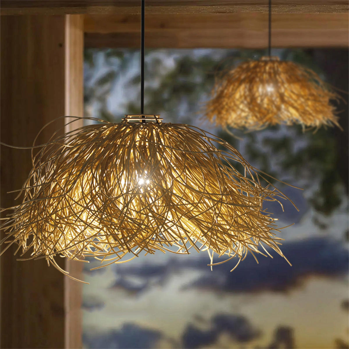 FROU FROU Solar-Pendelleuchte H30cm - Beige, Naturmaterialien (58/58/30cm) - Lumisky