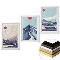 WANDBILDER 3er-Set - 40x60 cm Weißer Rahmen - Abstrakte japanische Berge - Weiß, Kunststoff (40/60cm) - ArtPrintCave