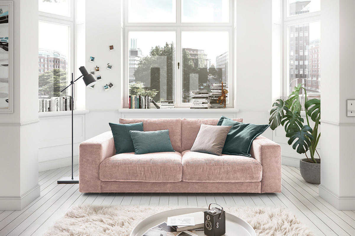 SOFA 2-SITZER MADELINE Pink Cord - Pink/Schwarz, Kunststoff/Textil (230/85/127cm) - KAWOLA