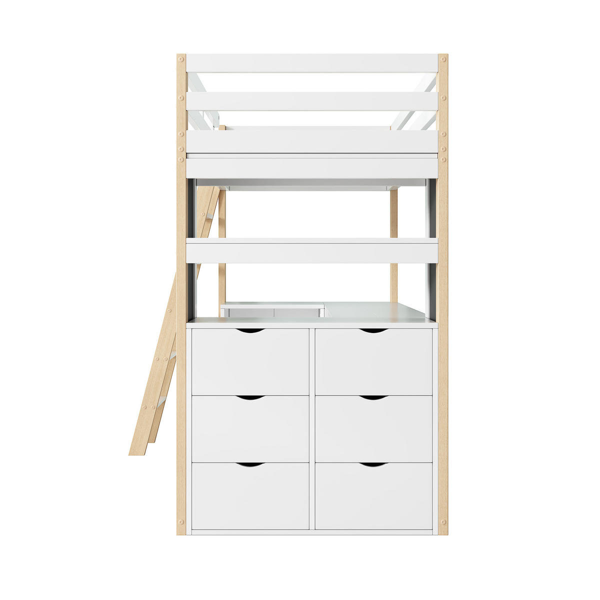 HOCHBETT 90X200cm mit Schreibtisch, Weiß + Natur - Weiß, Holz/Holzwerkstoff (90/200cm) - KOMHTOM