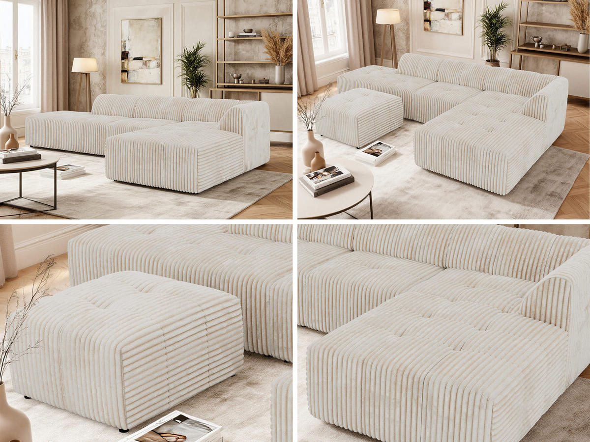 ECKSOFA GRIDA 4M L Beige Cord - Rechts - Beige/Creme, Kunststoff/Textil (176/335cm) - MKS