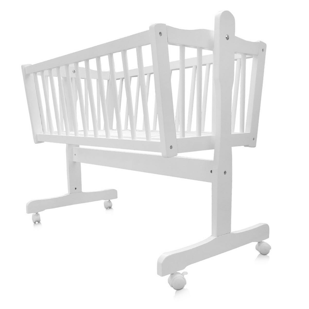 BABYBETT Weiß mit Rollen - Weiß/Grau, Holz (54/100cm) - VitaliSpa