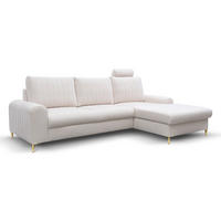 ECKSOFA VERONA R-S Creme Geflochtener Stoff mit Schlaffunktion - Creme, Holz (251/164cm) - MASSENO