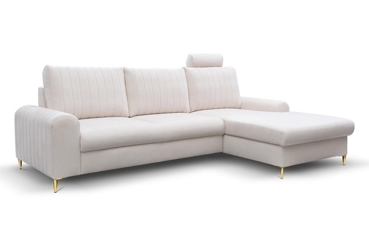 ECKSOFA VERONA R-S Creme Geflochtener Stoff mit Schlaffunktion - Creme, Holz (251/164cm) - MASSENO