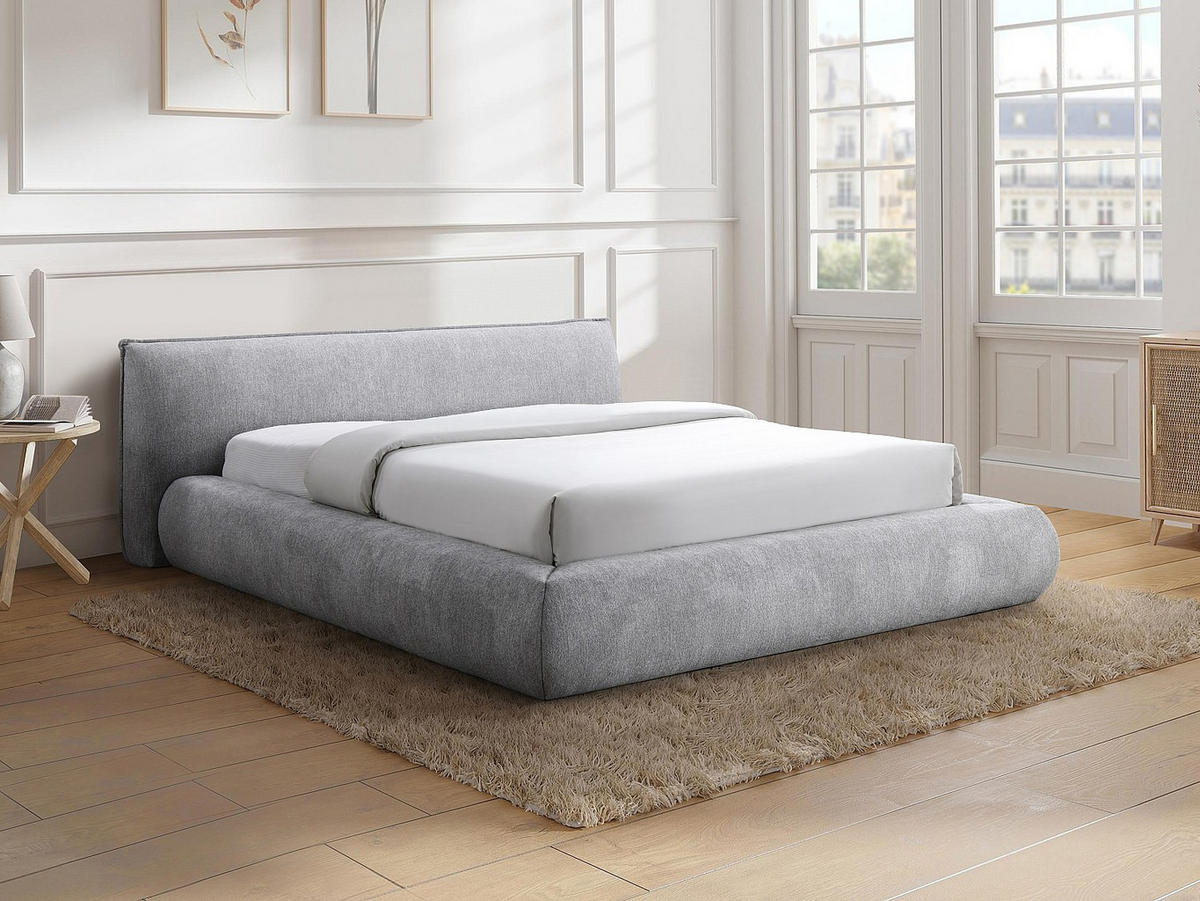 BETT mit Bettkasten - 2 Personen - Stoff - Hellgrau - Hellgrau, Textil (160/200cm) - Vente-Unique