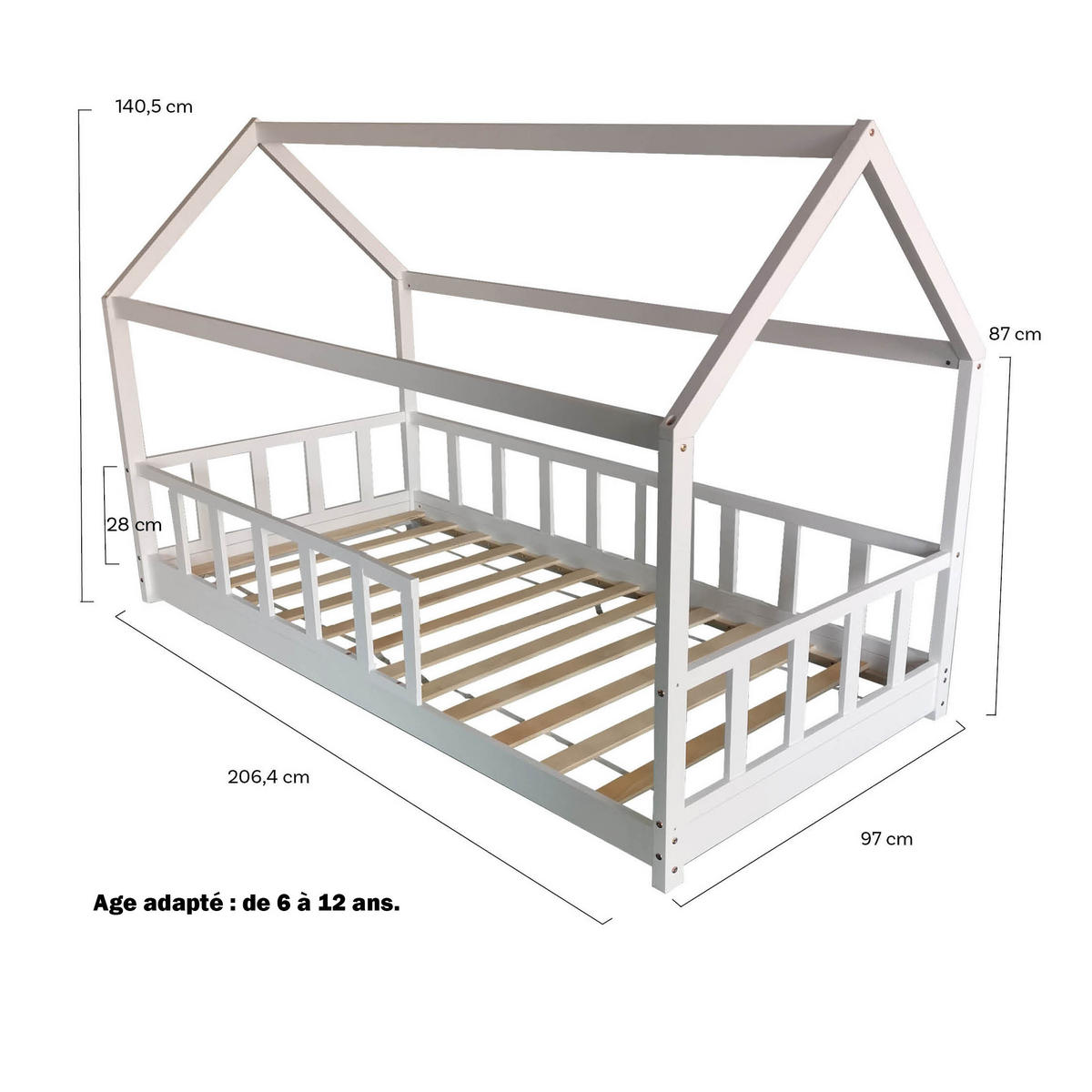 HAUSBETT KIWI mit Lattenrost / Hausbett 90x200 - Weiß - Weiß, Holz (90/200cm) - Weber Industries