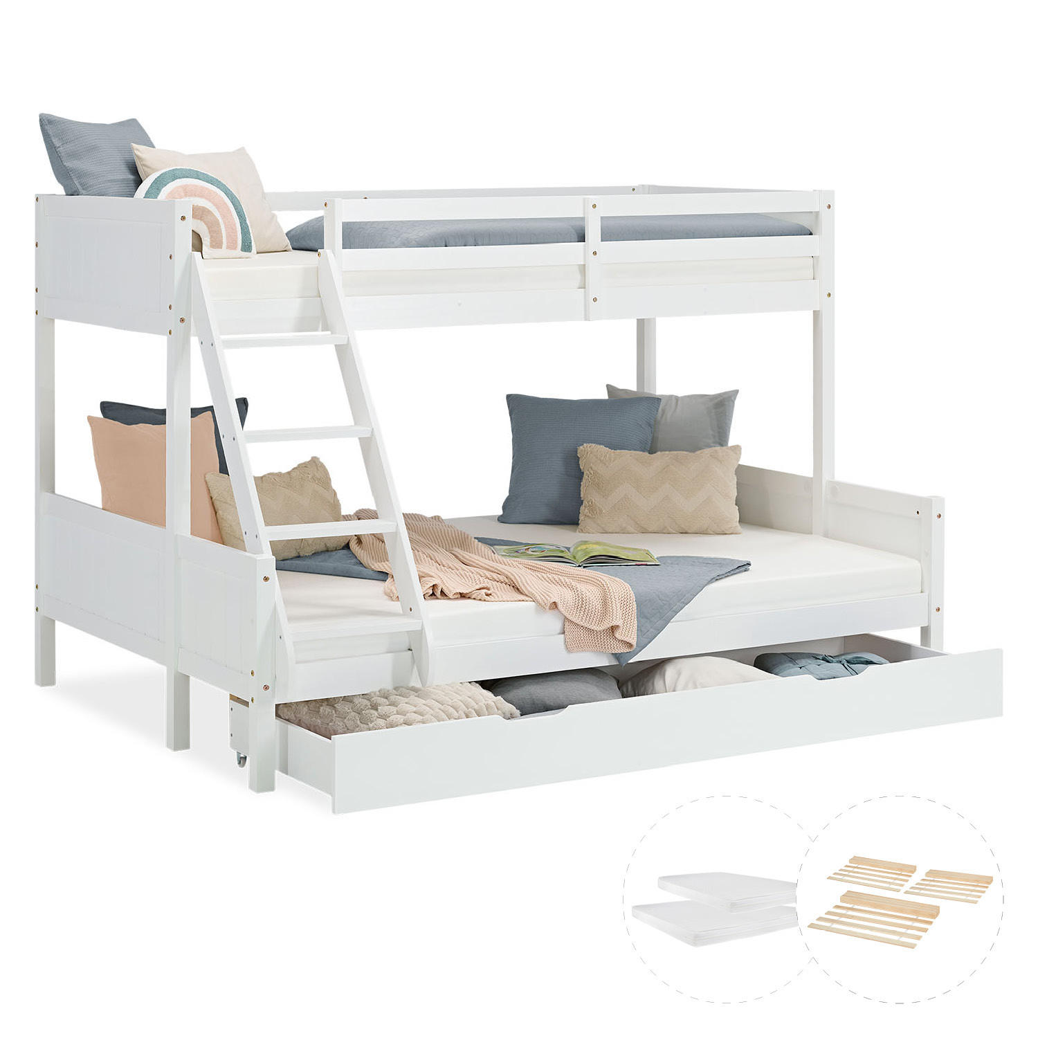ETAGENBETT 90/200 cm und 140/200 cm weiß Bettkasten - Weiß, Holz - Homestyle4u