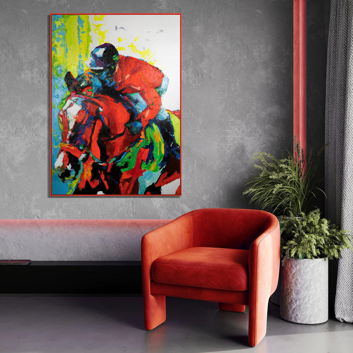 GEMÄLDE Flug der Reitkunst Schattenfugenrahmen Rot 120x80 cm - Rot, Holz (120/80cm) - YS-art gallery