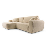 ECKSOFA VIVA Beige Kordstoff mit Schlaffunktion - Beige, Holz (297/169cm) - MASSENO