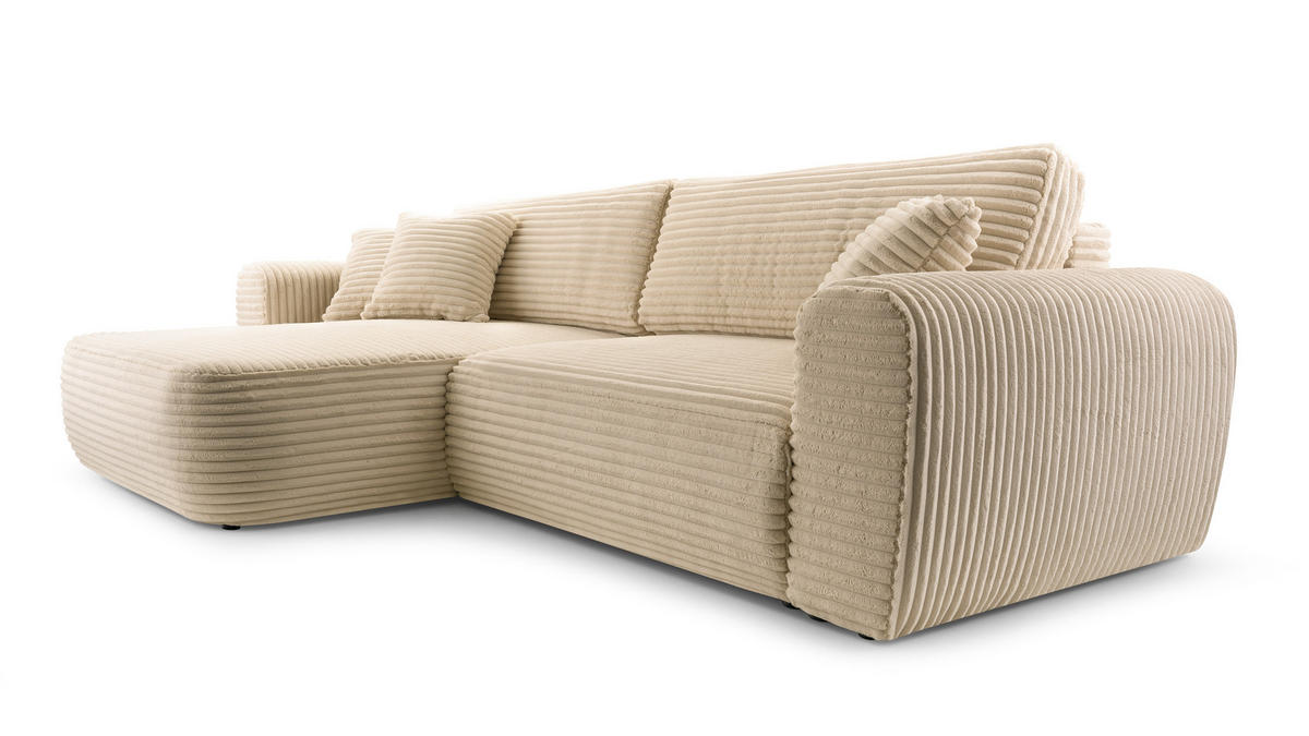 ECKSOFA VIVA Beige Kordstoff mit Schlaffunktion - Beige, Holz (297/169cm) - MASSENO