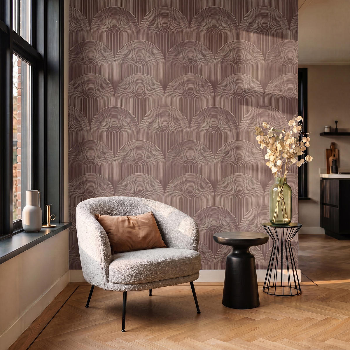 TAPETE - Rhythmic - Aufschlag - Braun - 180x200 cm - Dunkelbraun, Papier (180/200cm) - OnlyWow