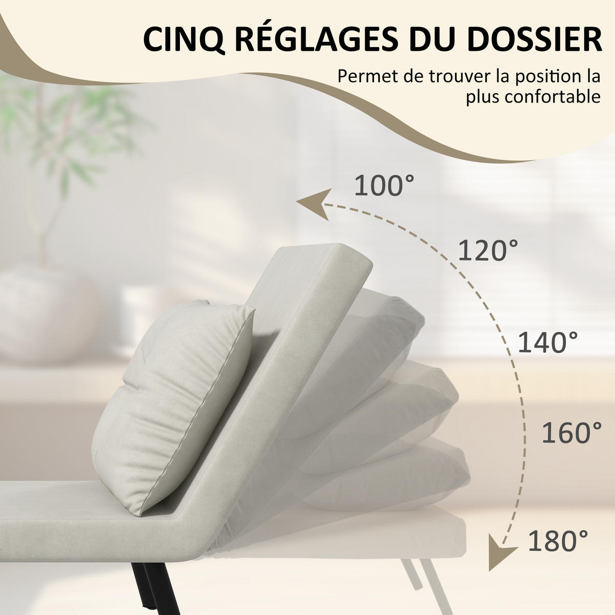 SCHLAFSESSEL 4-in-1 DE-14595 mit 5-fach verstellbarer Rückenlehne Creme - Creme, Textil (73/81/63cm) - ComfortXL