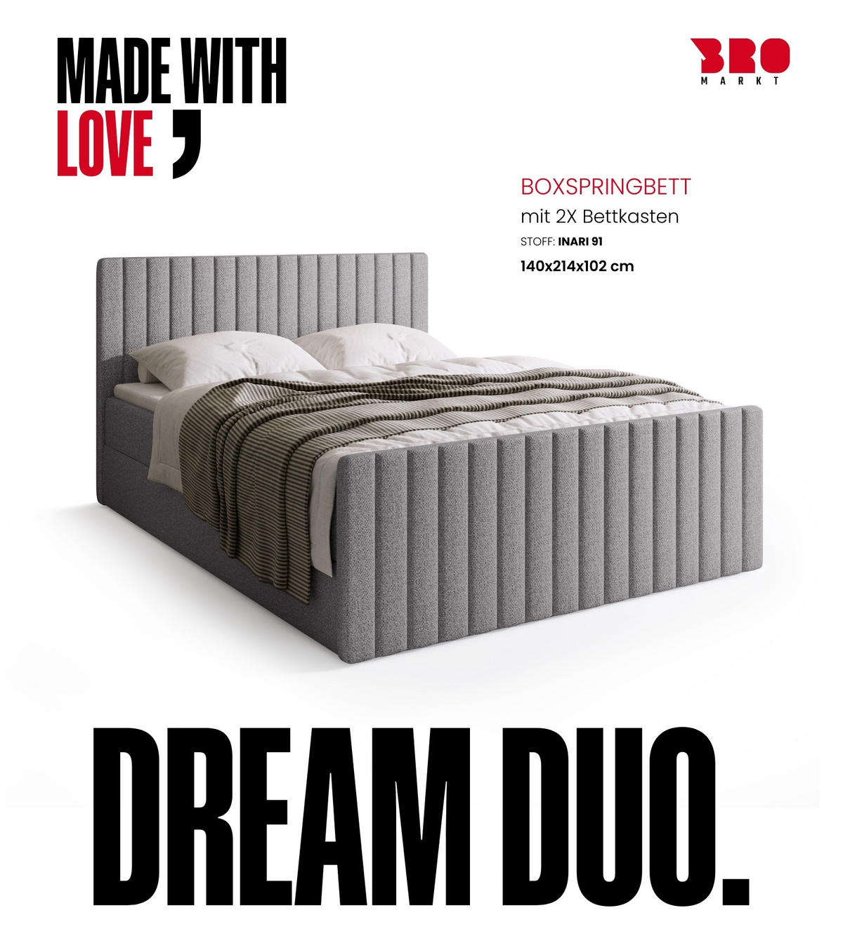 BOXSPRINGBETT Dream Duo mit Topper 140/200 Hellgrau - Hellgrau, Kunststoff (140/200cm) - Bromarkt