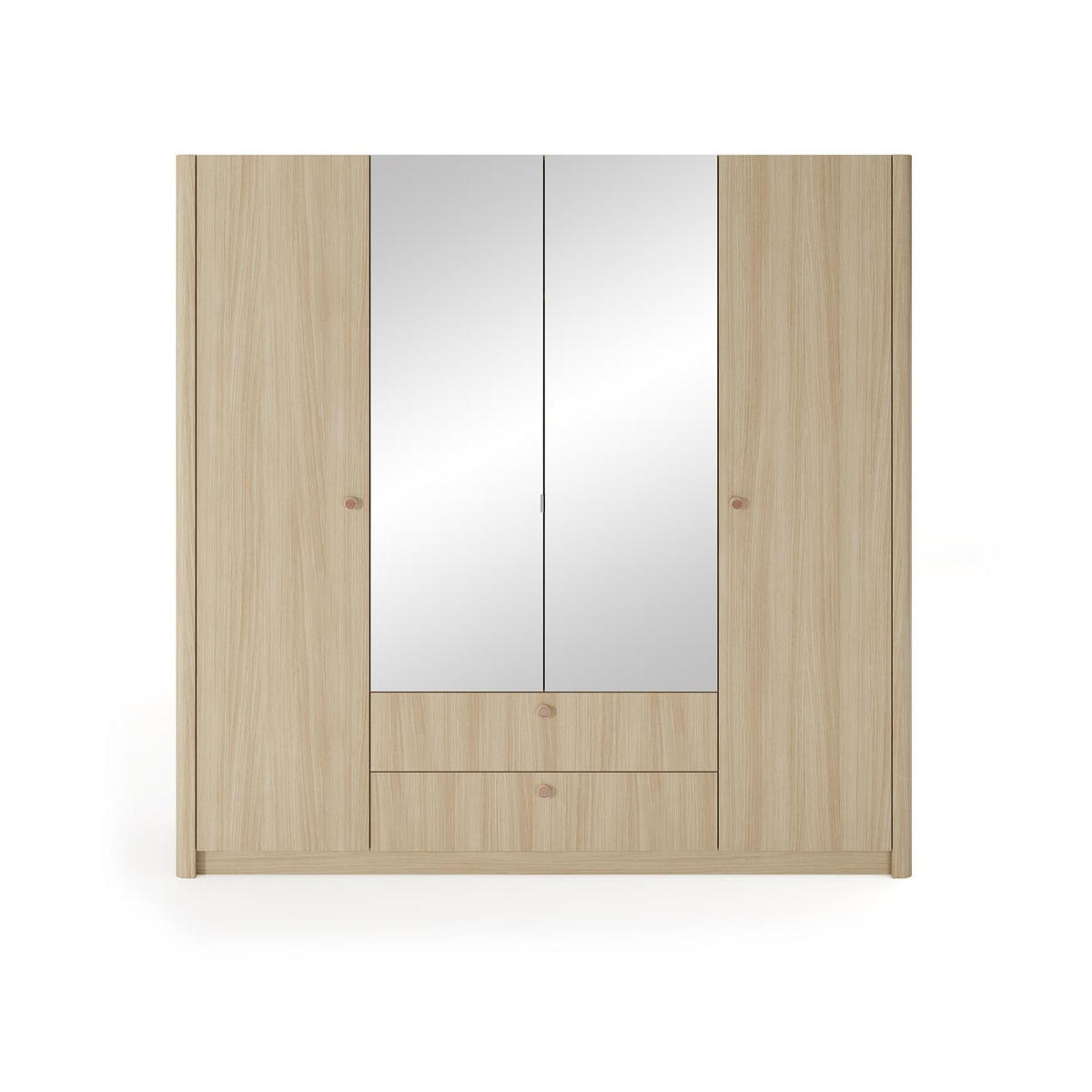 KLEIDERSCHRANK Mila Hellbraun, Viertürig mit Spiegel - Hellbraun, Holzwerkstoff (213/208/55cm) - Bettso