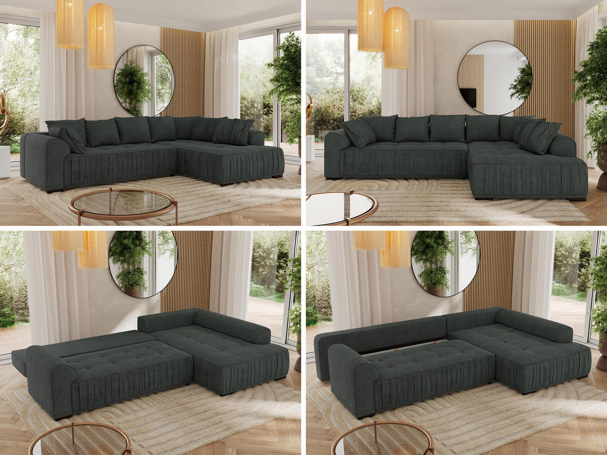 ECKSOFA ORTA Dunkelgrau Stukture - Links - Dunkelgrau/Schwarz, Textil (325/200cm) - MKS